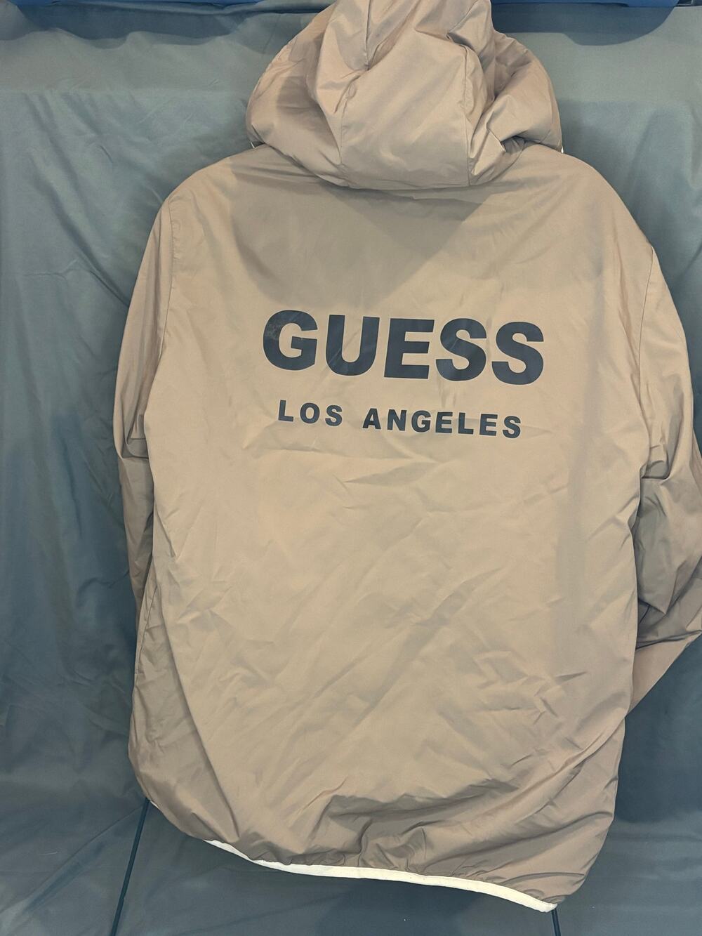 GUESS Reversible Sherpa Jacket Men’s M Beige Brown Full Zip Hooded MJ4K7482